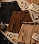 Short saia com cinto no tecido importado