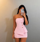 Conjunto no tecido importado short saia+blusa peplum
