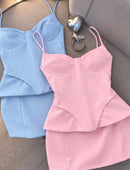 Conjunto no tecido importado short+blusa peplum