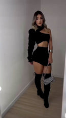 Conjunto alfaiataria importado com zíper short saia com cropped