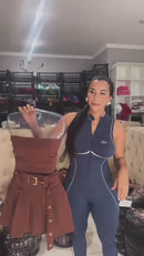 Short saia com cinto+ cropped conjunto no tecido importado